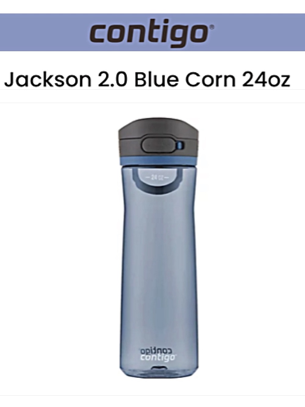 New CONTIGO 24 oz Water Bottle LEAKPROOF, Easy-Open, BPA-FREE; Jackson Blue Corn